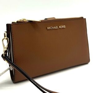 Michael Kors Large Double Zip Wallet Wristlet Luggage Brown